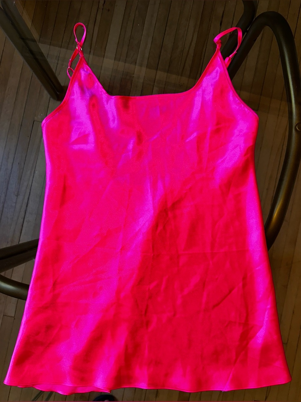 Vibrant Fuchsia Satin-Finish Mini Slip Dress - Size M/L